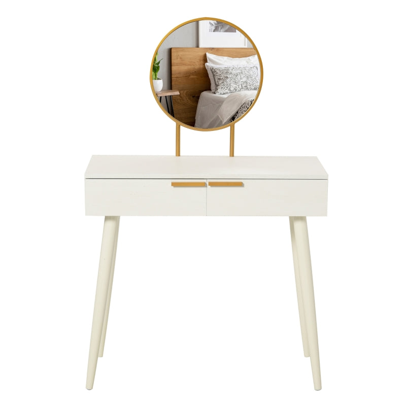 White Round Mirror Dressing Table with Drawers