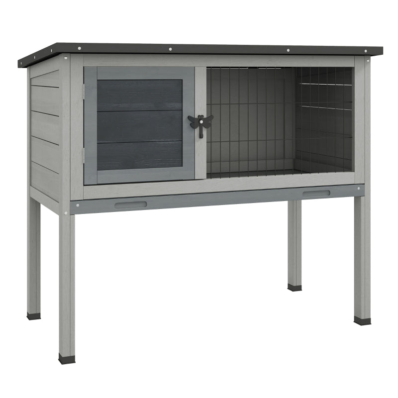 Grey Wooden Rabbit Hutch with Openable Roof - Indoor Outdoor Cage, 84 x 43 x 70 cm