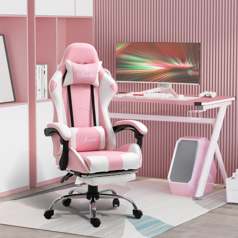 Pink Gaming Chair with Lumbar Support, Footrest & Headrest