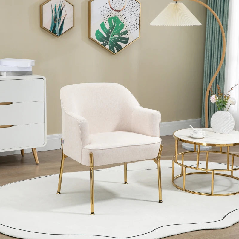 White Fabric Modern Armchair with Metal Legs