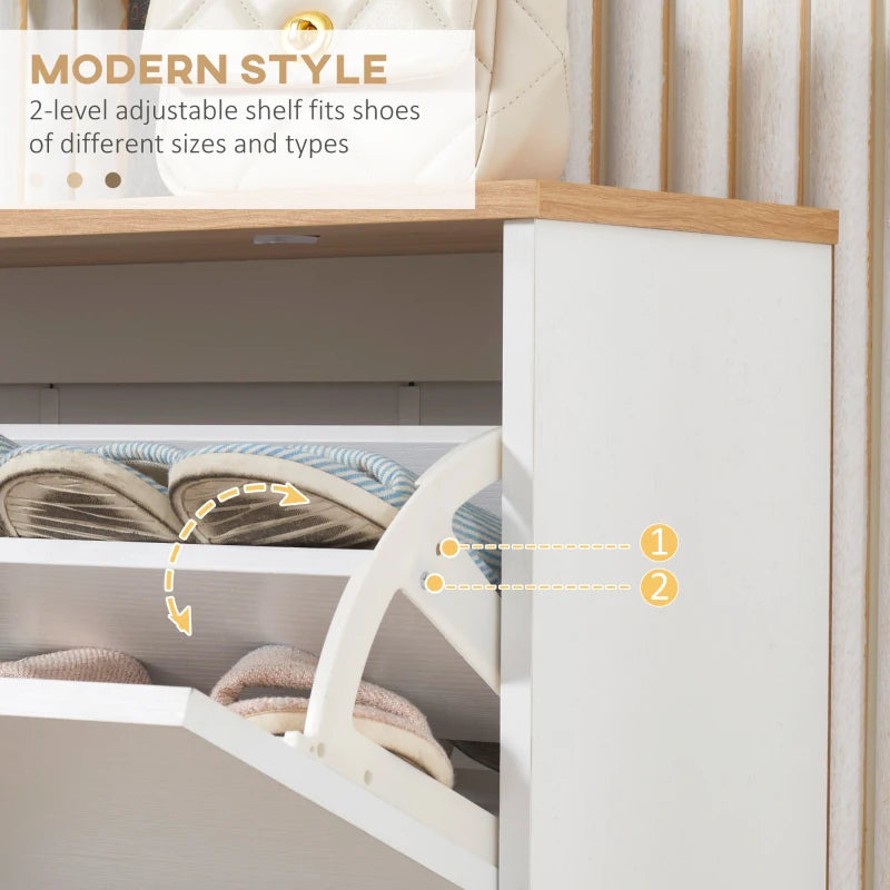 White Slim Shoe Cabinet with 3 Flip Drawers, Adjustable Shelves - 12 Pair Shoe Organizer