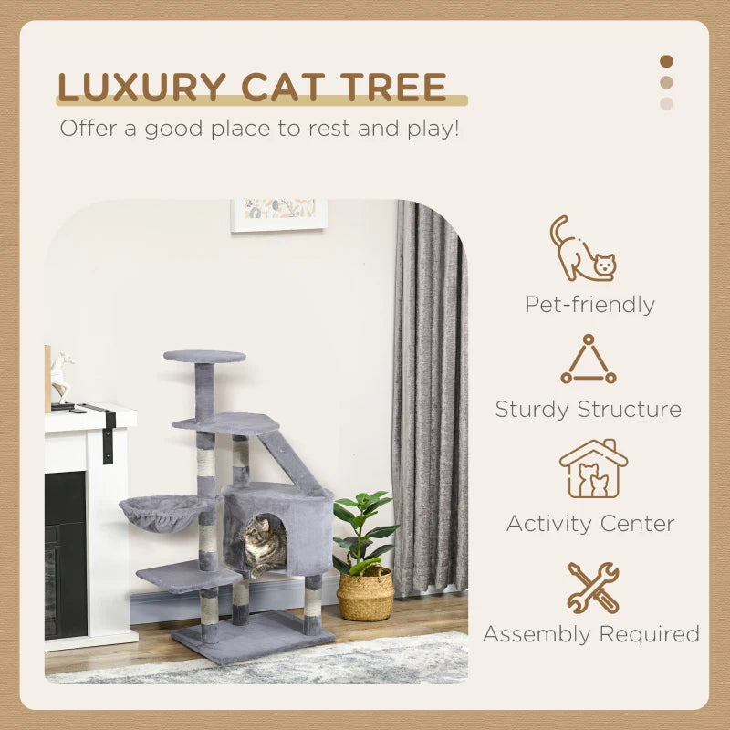 Grey Cat Tree Scratching Post Climbing Activity Center 125cm