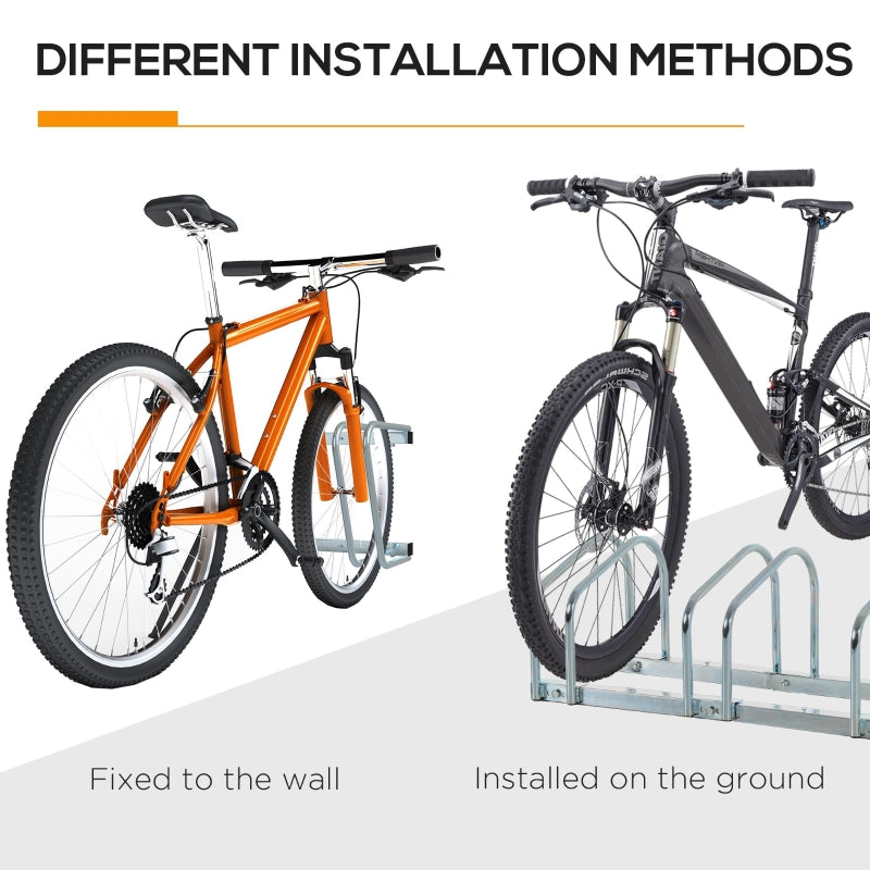 Silver Bike Storage Rack (4 Racks) - Floor/Wall Mount Bicycle Stand