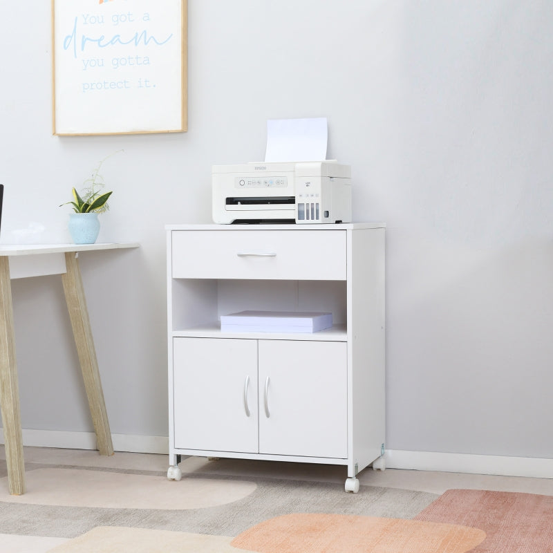 White Printer Stand with Storage Drawer for Home Office
