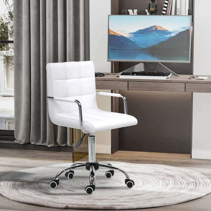 White PU Leather Swivel Office Chair with Adjustable Height and Armrest