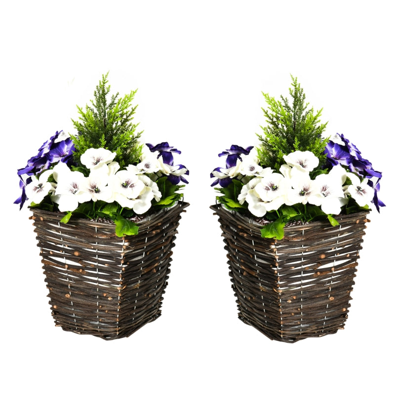 Set of 2 White Artificial Orchid Plants in Wicker Baskets