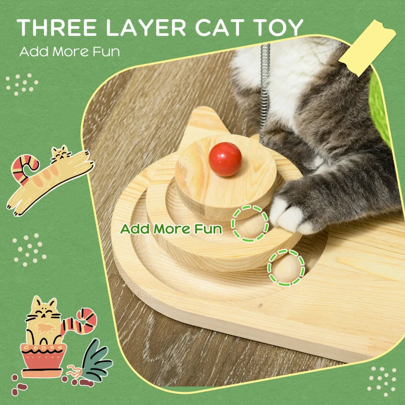 Cat Scratching Post with Toy Balls and Feather - Natural Tone