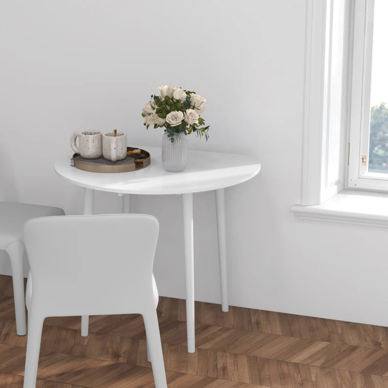 White Round Drop Leaf Dining Table for 4, Modern Space Saving Kitchen Table