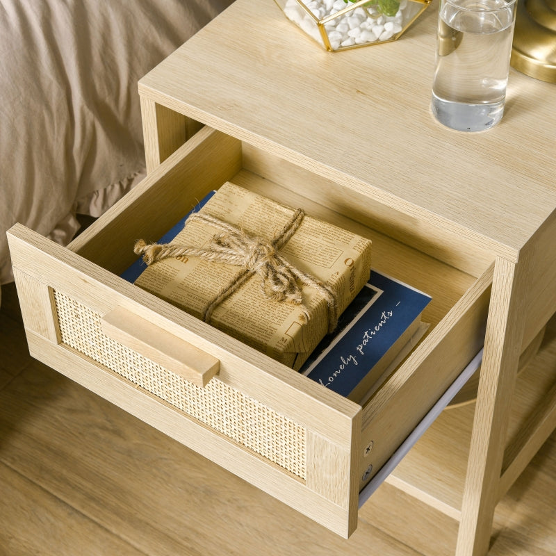 Rattan Drawer Nightstand, Farmhouse Side Table Set