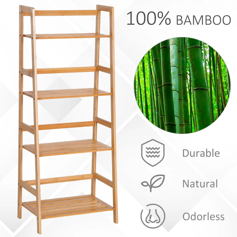 4-Tier Bamboo Ladder Bookshelf, Natural Wood, 48x31.5x120cm