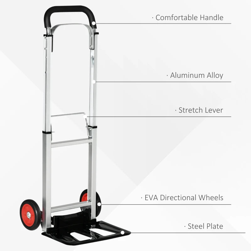 Aluminium Folding Sack Truck with Telescoping Handles, Trolley on Wheels - 90kg Capacity (Silver)