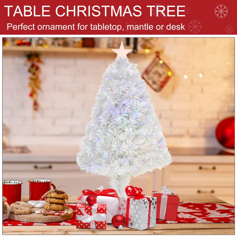 White Fibre Optic Tabletop Christmas Tree - 2.5FT