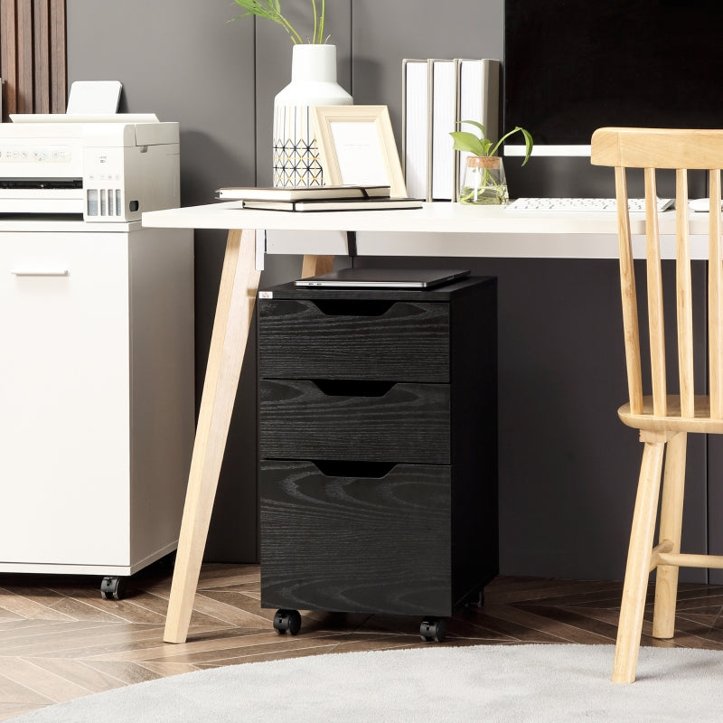 Black 3-Drawer Rolling Storage Cabinet for Home Office