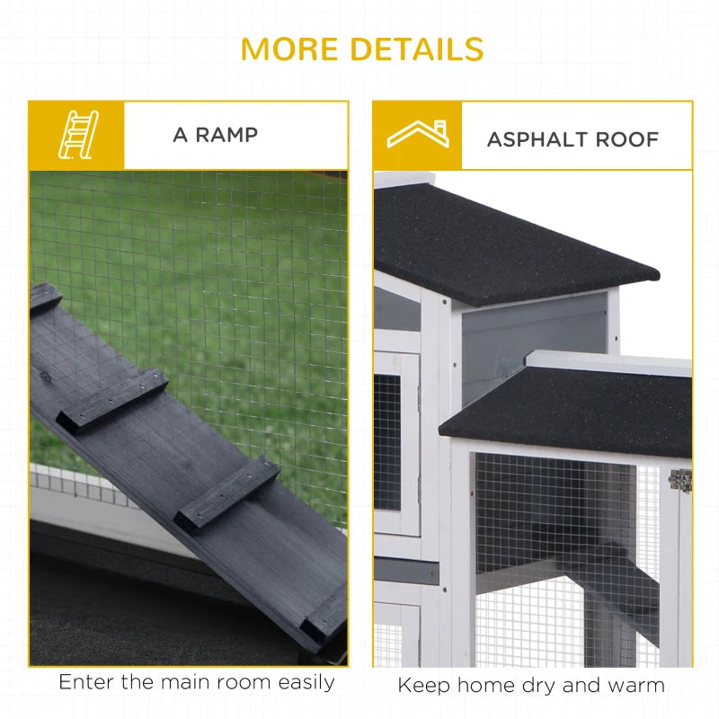 Grey 2-Tier Wooden Rabbit Hutch with Tray Ramp