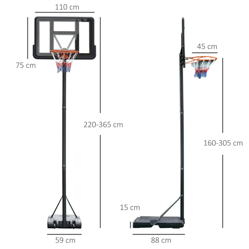 Adjustable Portable Basketball Hoop Stand - Black