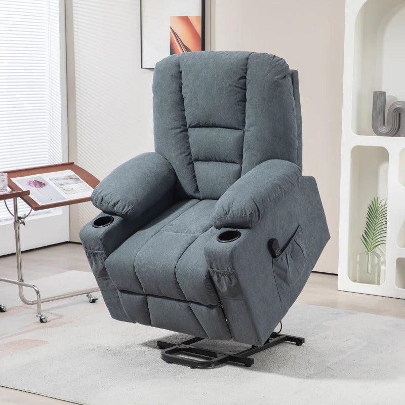 Grey Fabric Lift Recliner Chair for Elderly with Remote Control and Storage