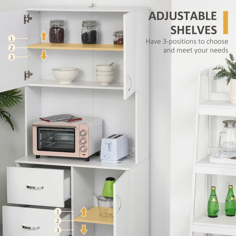 White Kitchen Storage Cabinet with Drawers and Shelves