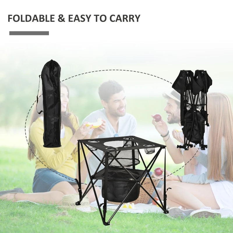 Portable Folding Camping Table with Cooler Pocket - Blue