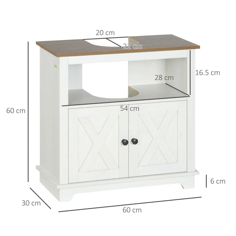 White Bathroom Vanity Cabinet with Double Doors and Shelves, 60x30x60cm