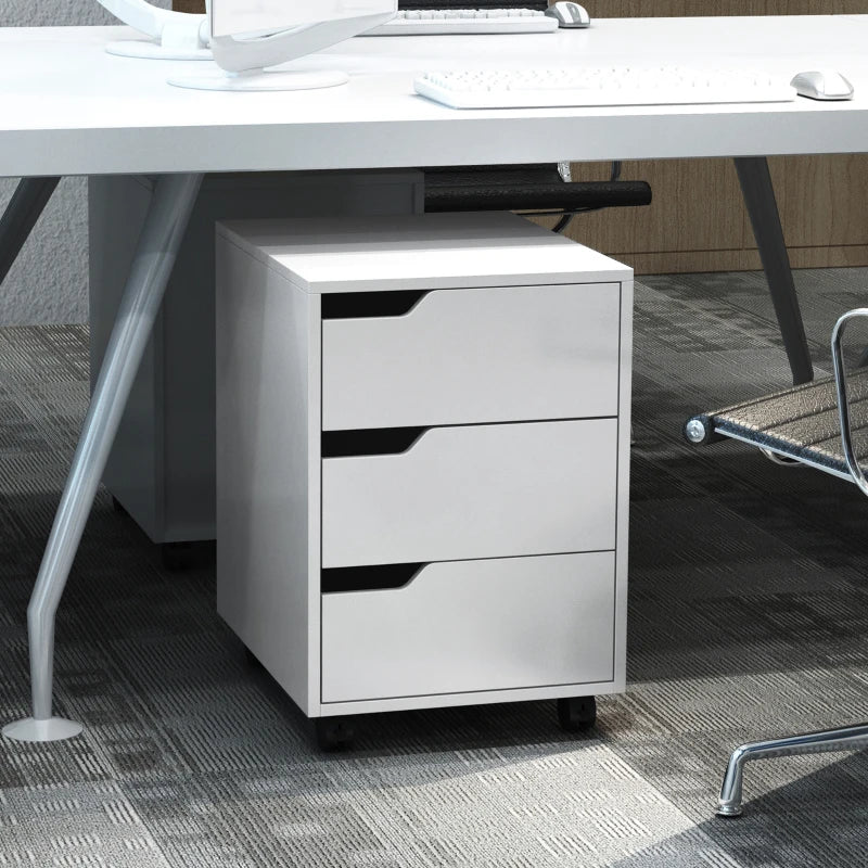 White 3-Drawer Mobile File Cabinet with Wheels for Home Office