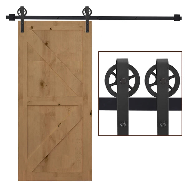 Black 6.6 FT Sliding Barn Door Hardware Kit for Single Wooden Door