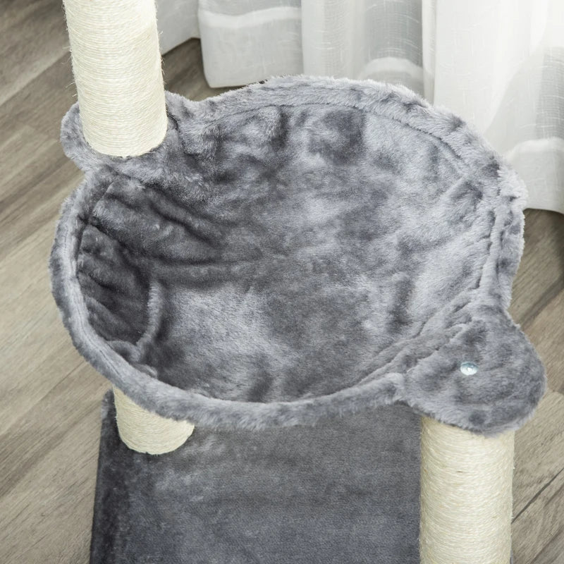 Grey Cat Tree Tower with Scratching Post, Hammock & Ball - 40x40x83 cm