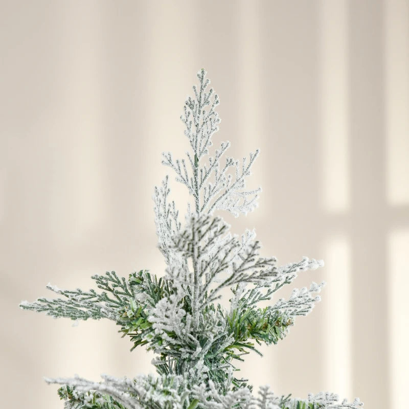 6ft Snow Flocked Green Christmas Tree with Cypress Branches