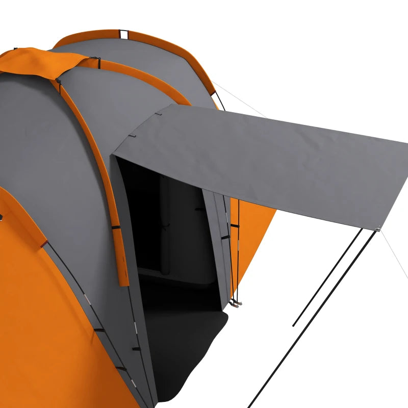 Orange 2-Bedroom Camping Tunnel Tent, 2000mm Waterproof, Portable for 4-6 People