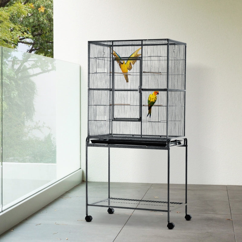 Metal Bird Cage for Parakeets - Canary Cage with Stand & Storage - Blue