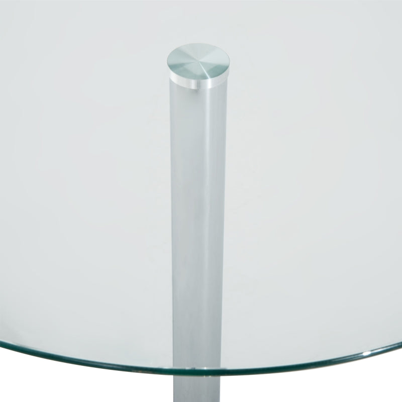 Silver Modern Glass Top Chrome Dining Table, 70 x 70 x 74.5cm