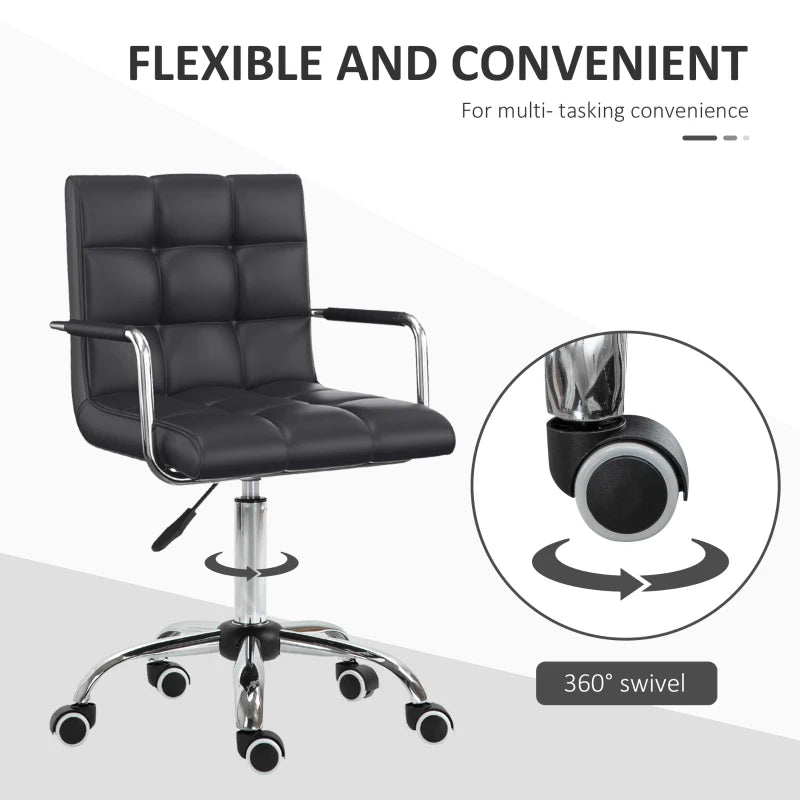 Black PU Leather Swivel Office Chair with Adjustable Height and Armrest