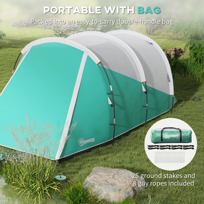 Green 3-Person Waterproof Two-Room Tunnel Tent - 3000mm