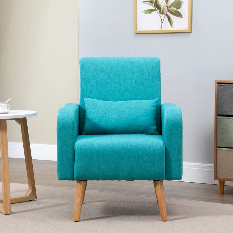 Teal Linen Armchair with Wooden Frame
