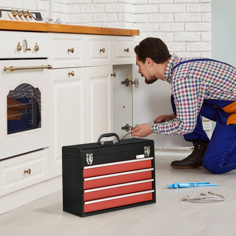 Black 4-Drawer Lockable Metal Tool Chest with Ball Bearing Runners