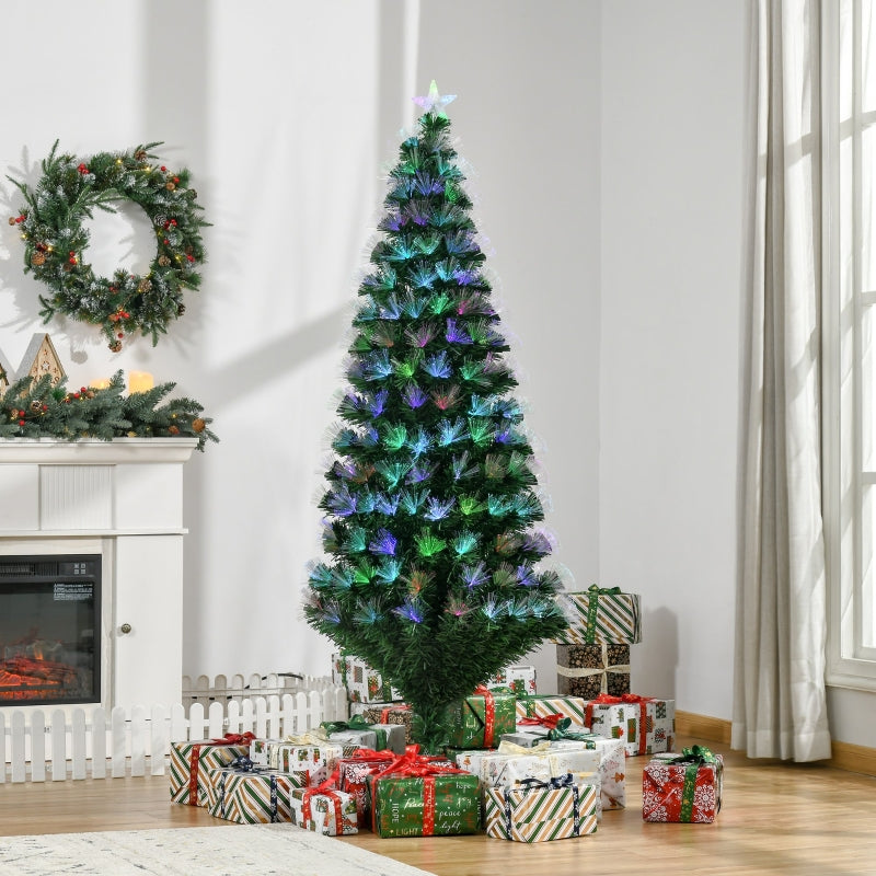 6FT Multicoloured Fibre Optic Christmas Tree with Pre-Lit Modes