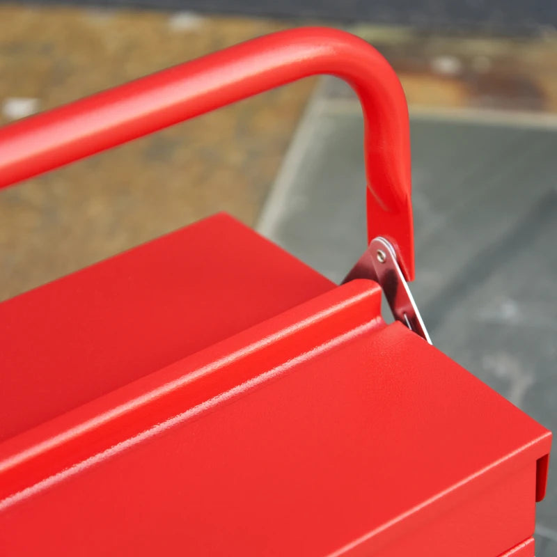 Red Metal 3-Tier Cantilever Toolbox with Carry Handle, 56x20x34cm