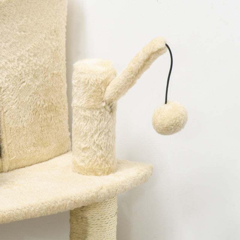 Cat Tree Tower with Scratching Post - Cream White, 100cm