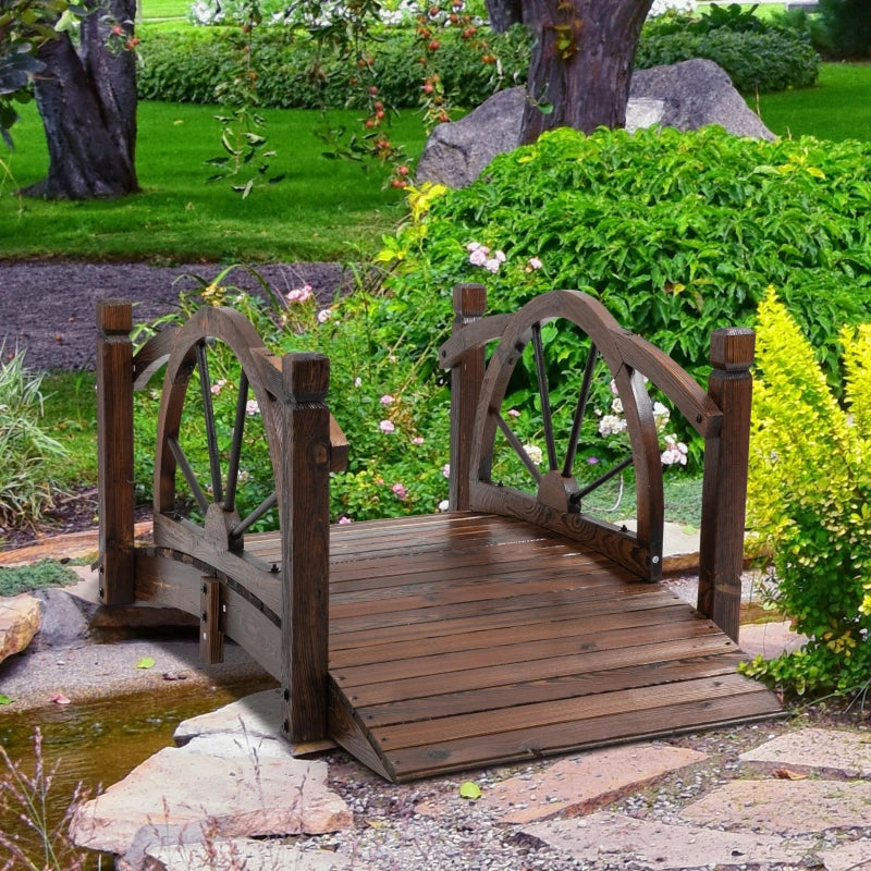 Wooden Garden Bridge - 1.5M Decorative Arc Footbridge - Stained Wood