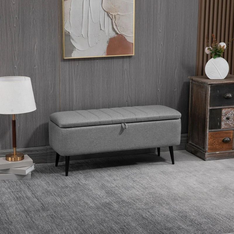 Grey Rectangular Upholstered Storage Ottoman Bench