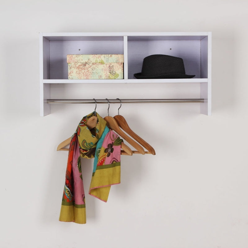 White Wall Mounted Coat Hanger with Storage Shelf