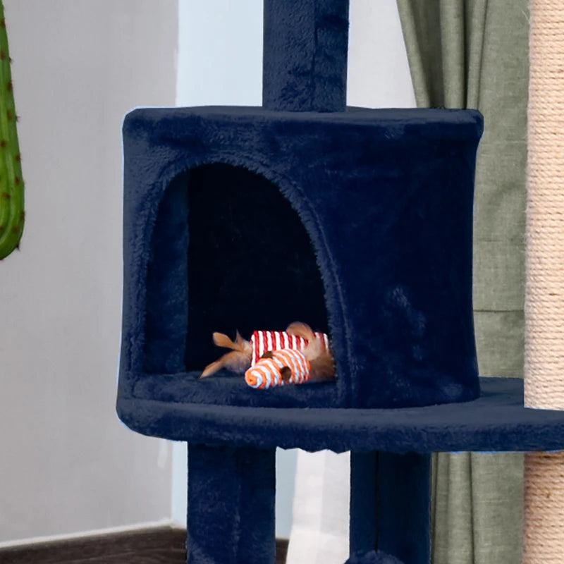 Blue Cat Tree Tower with Scratching Posts and Perches