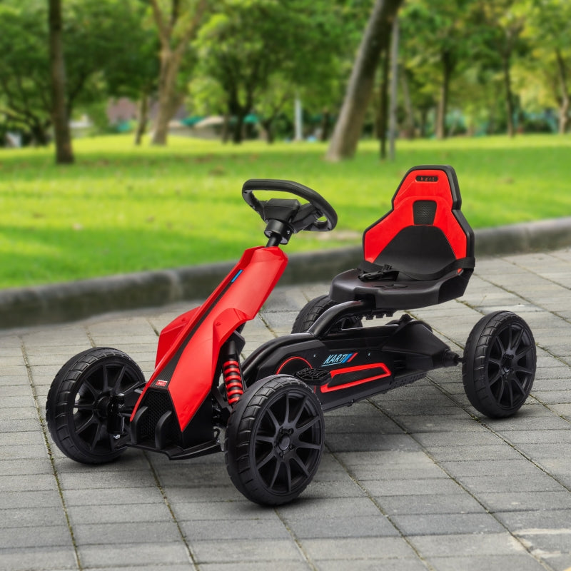 Red Kids Pedal Go Kart with Adjustable Seat and Handbrake