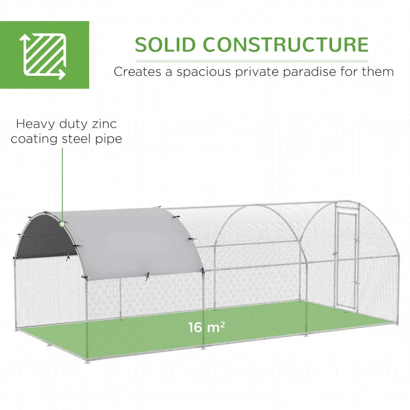 Large Chicken Run with Activity Shelf and Cover, 2.8 x 5.7 x 2m, Green