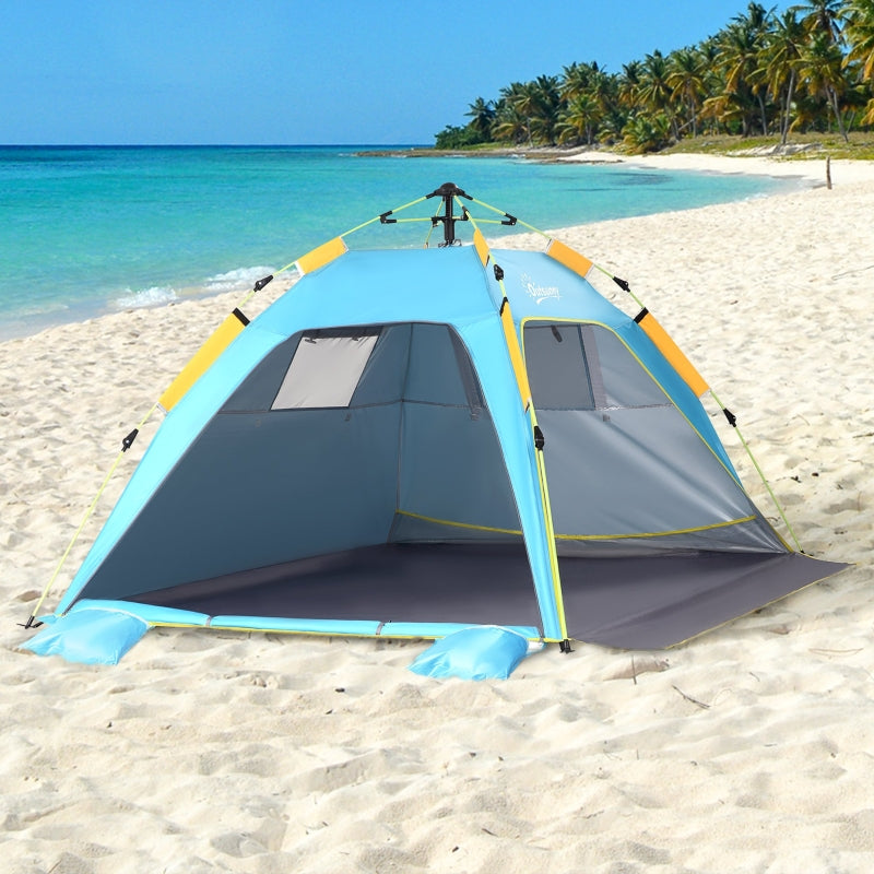 Dark Green Beach Tent for 1-2 People with Pop-up Design, Mesh Windows & Doors