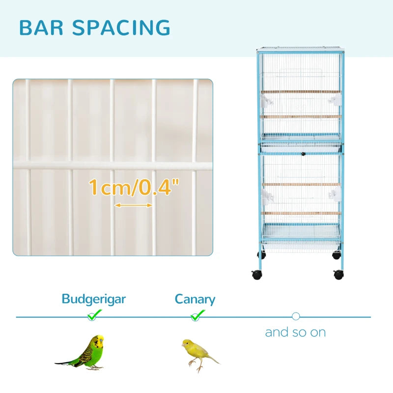 Large Light Blue Bird Cage with Stand and Wheels