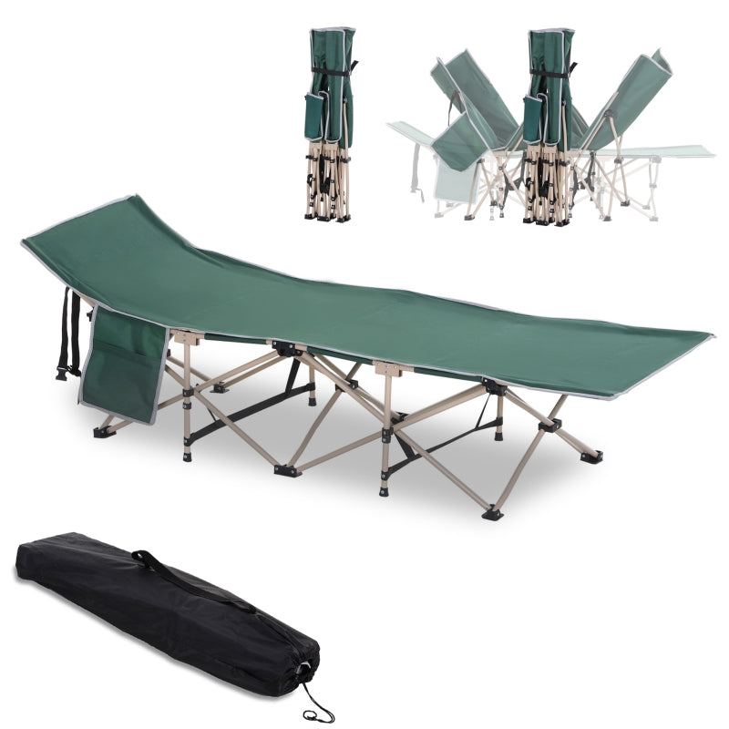 Green Portable Folding Camping Cot with Side Pocket and Carry Bag