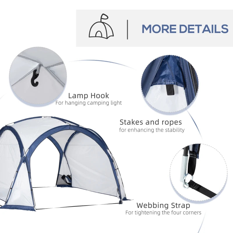 6-8 Person White and Blue Dome Camping Tent with 4 Zipped Doors