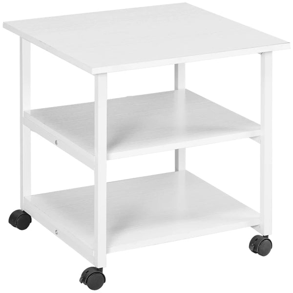 White 3-Tier Steel Printer Stand with Wheels