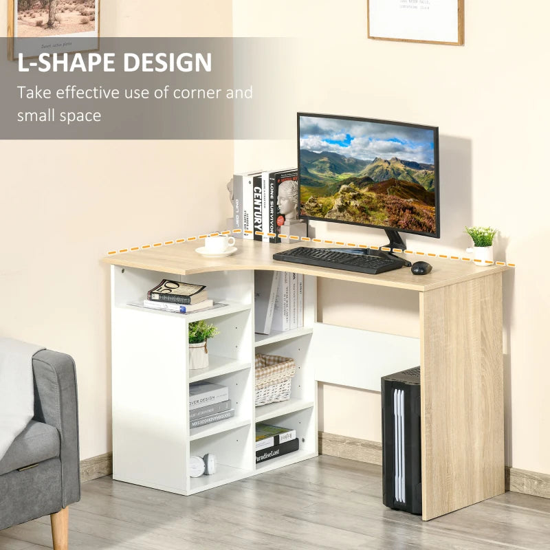 Modern L-Shaped Computer Desk with Storage Shelf