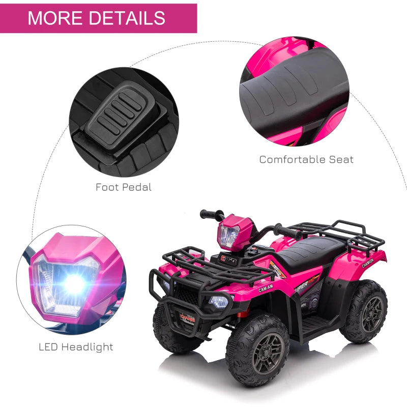 Kids Pink 12V Ride-On Quad Bike with Music and LED Headlights